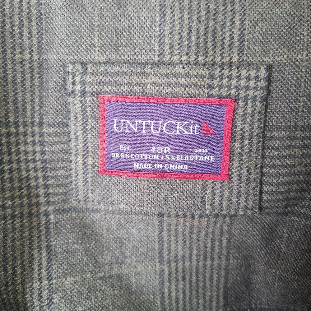 UNTUCKit Jacket Mens 48R Gray Glen Plaid Blazer 2 Button Cotton Blend Stretch
